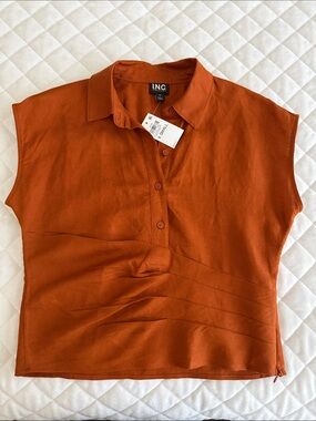 NWT I.N.C women’s linen blend top Spiced Pecan sz XS